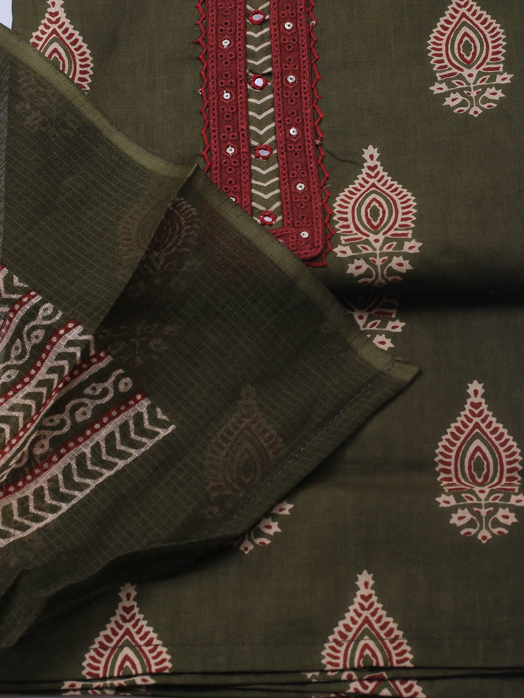Printed Cotton Blend Unstitched Suit Piece With Dupatta