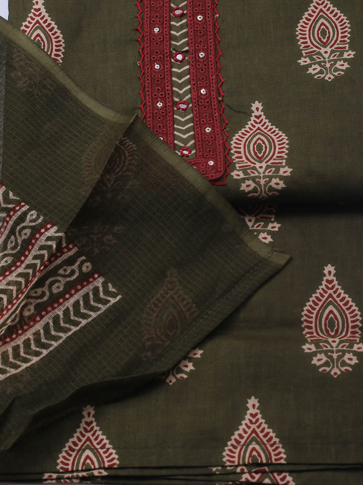 Printed Cotton Blend Unstitched Suit Piece With Dupatta