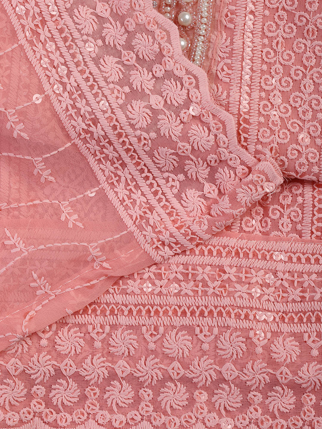 Chiken Work Georgette Unstitched Suit With Dupatta