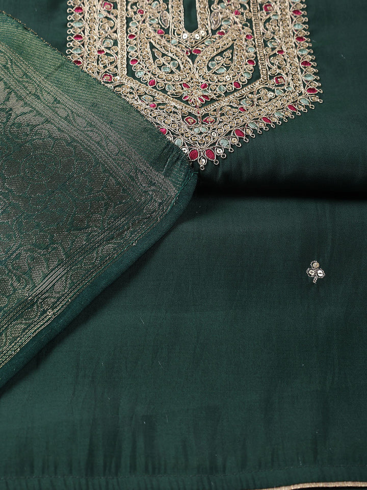 Neck Embroidered Chanderi Unstitched Suit With Dupatta