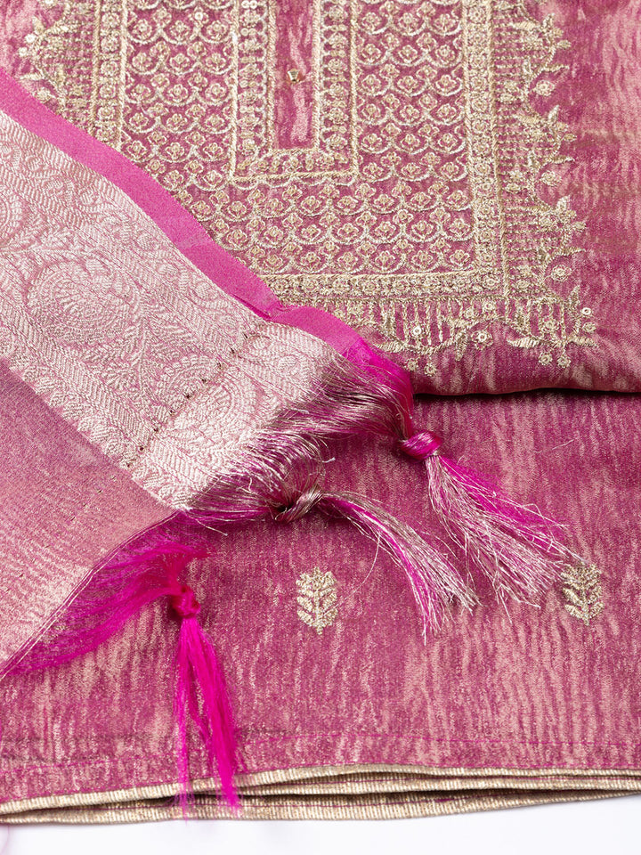 Neck Embroidered Tissue Unstitched Suit Piece With Dupatta