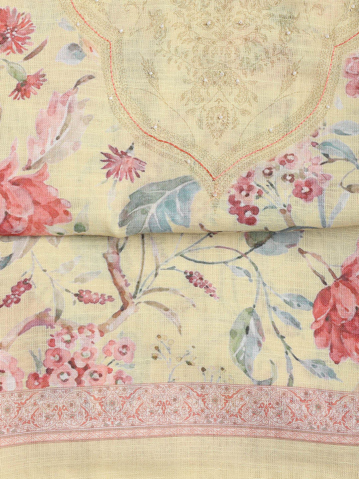 Floral Printed Linen Unstitched Suit Piece With Dupatta