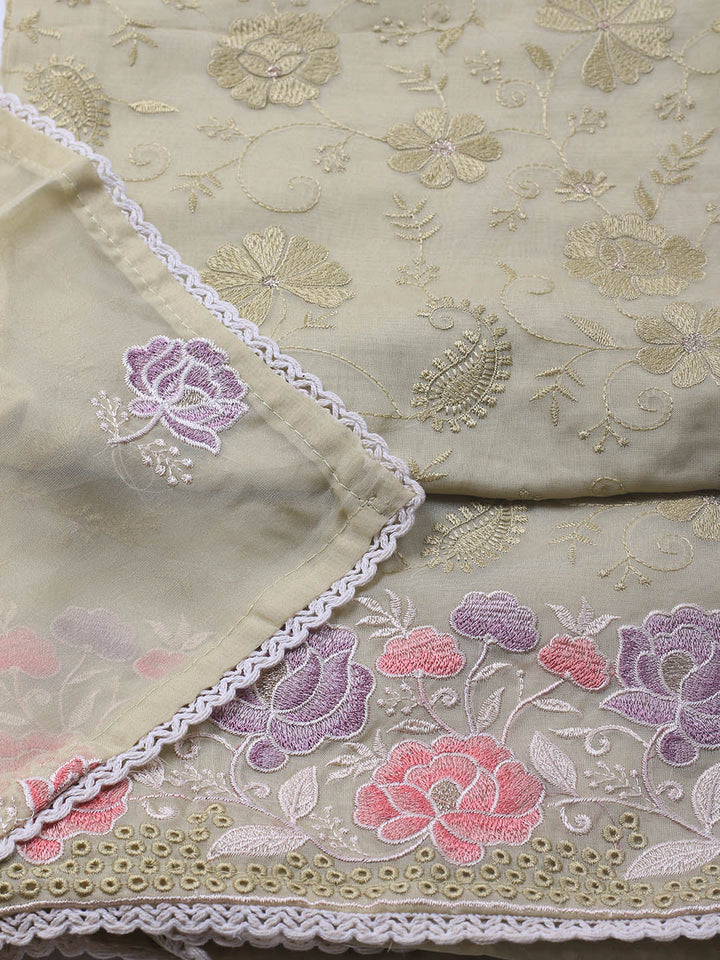 Neck Embroidery Organza Unstitched Suit Piece With Dupatta