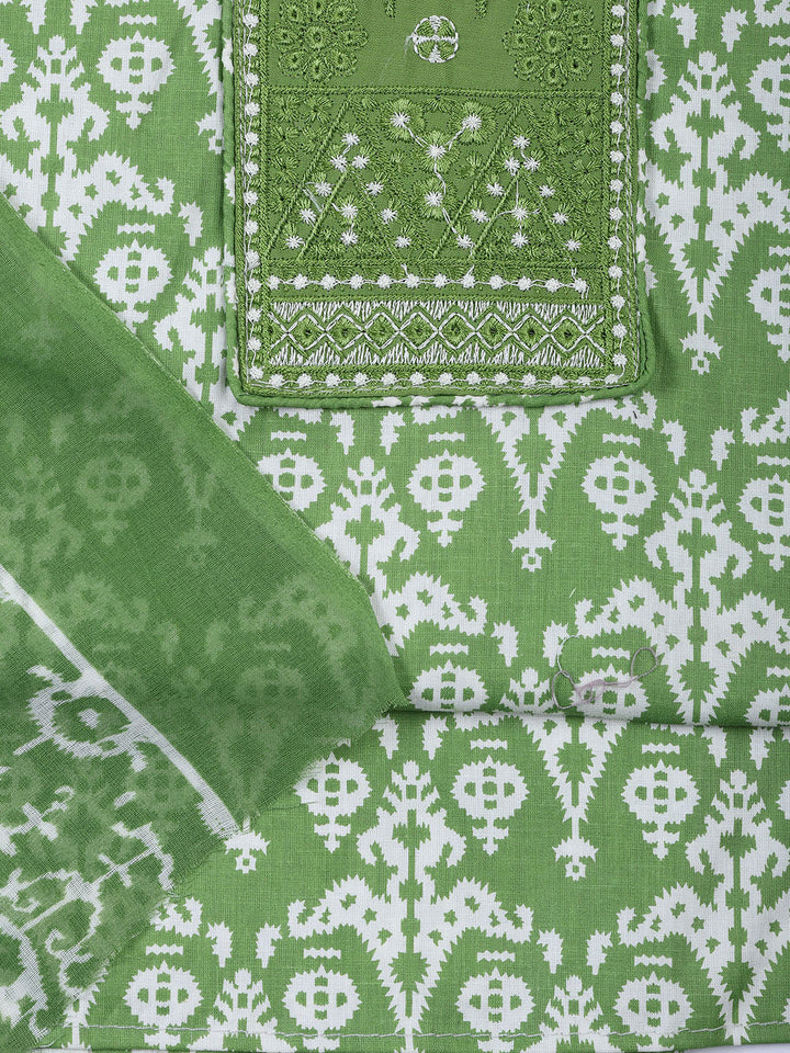 Printed Cotton Blend Unstitched Suit With Dupatta