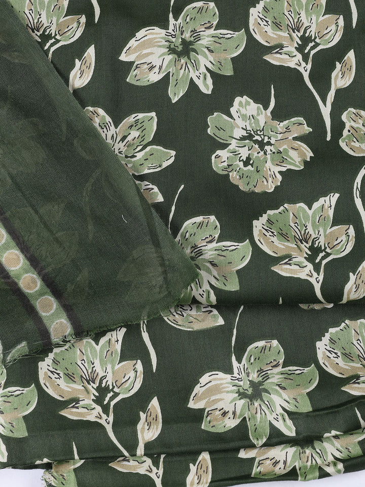 Printed Cotton Blend Unstitched Suit With Dupatta