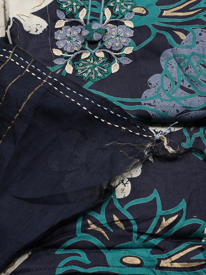 Neck Embroidered Cotton Blend Unstitched Suit With Dupatta