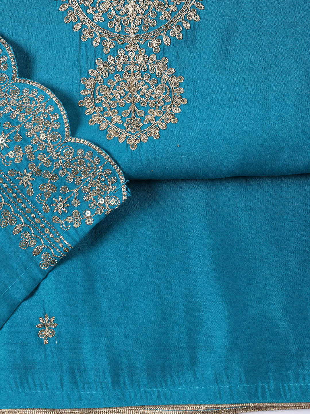 Neck Embroidered Chanderi Unstitched Suit Piece With Dupatta