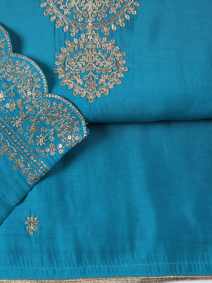 Neck Embroidered Chanderi Unstitched Suit Piece With Dupatta