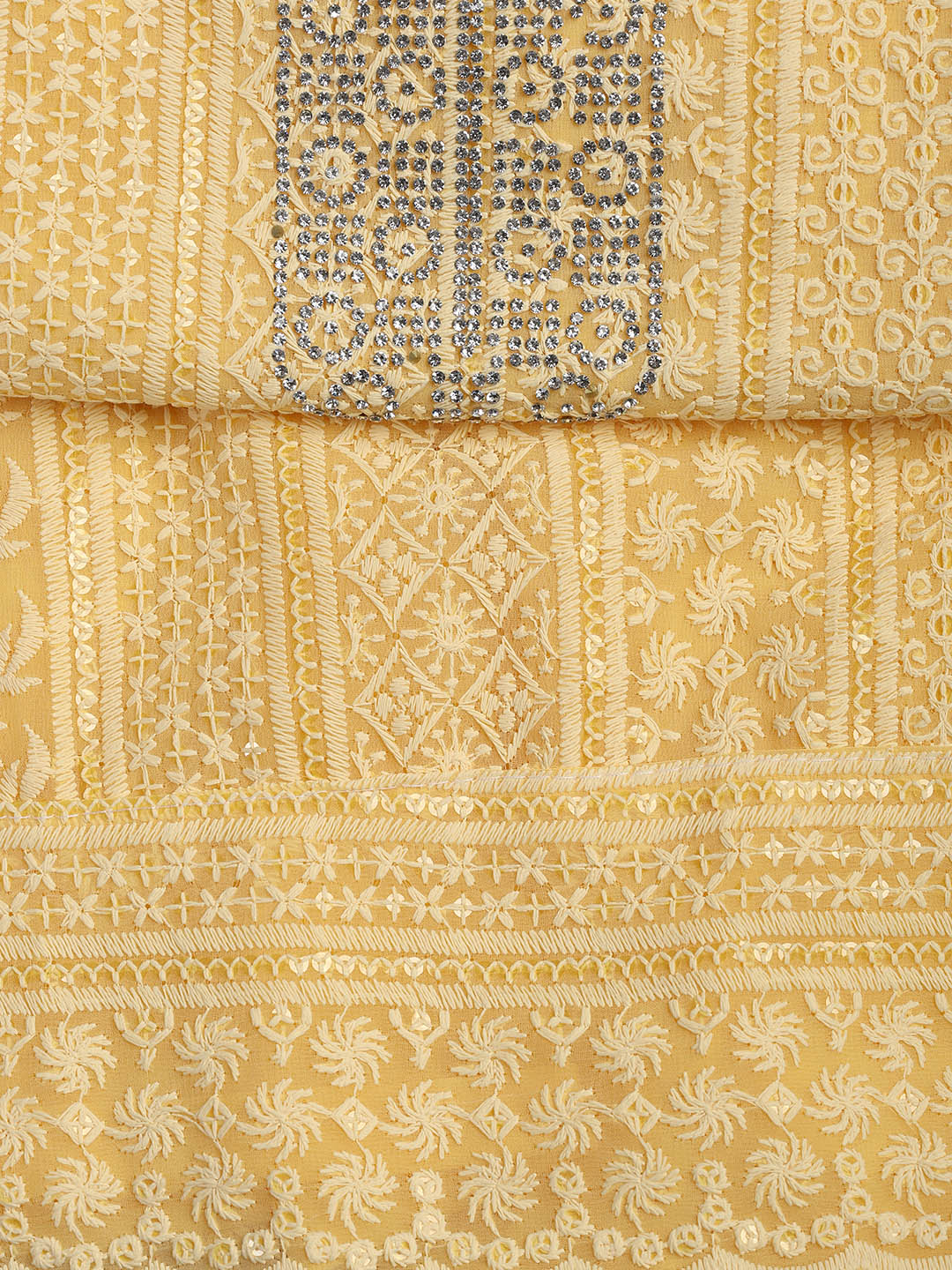 Chiken Work Georgette Unstitched Suit With Dupatta