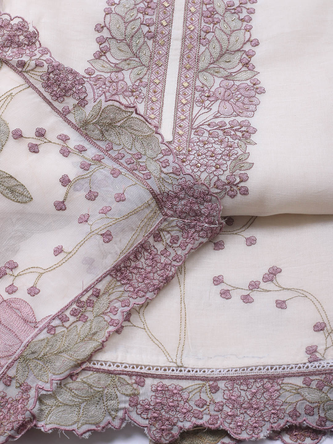 Embroidery Linen Unstitched Suit With Dupatta
