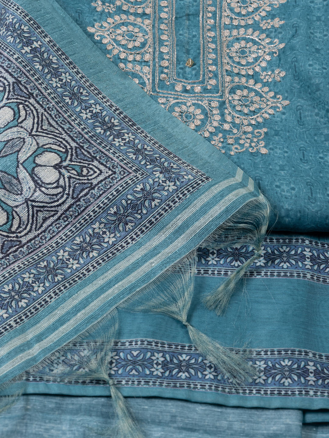 Neck Embroidery Chanderi Unstitched Suit With Dupatta