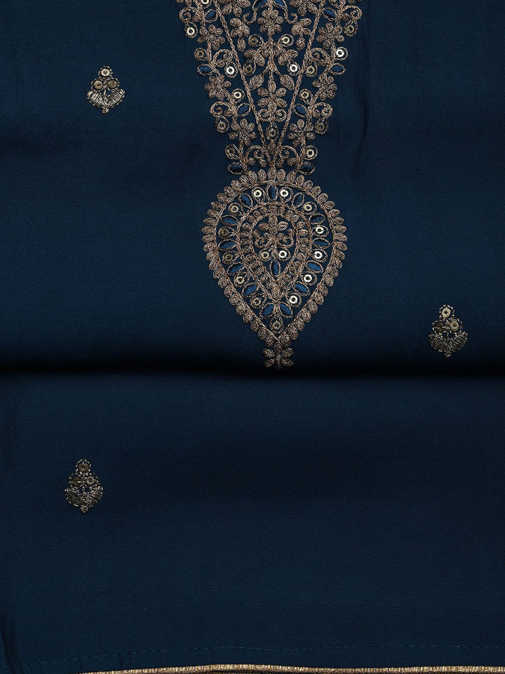 Embroidered Chanderi Unstitched Suit Piece With Dupatta