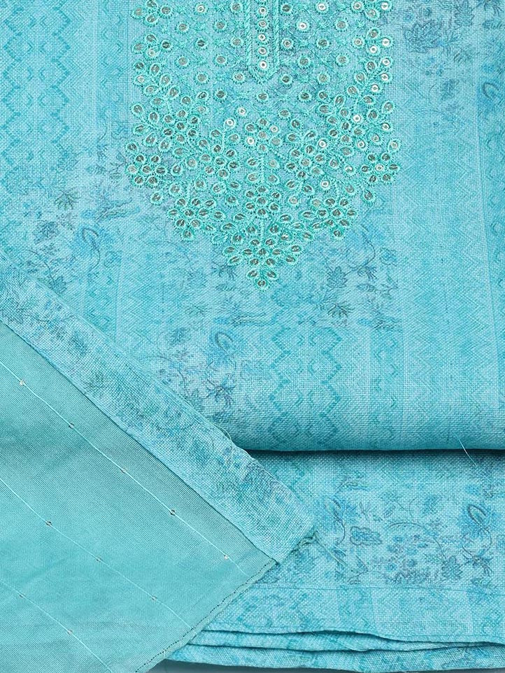 Neck Embroidery Linen Unstitched Suit With Dupatta