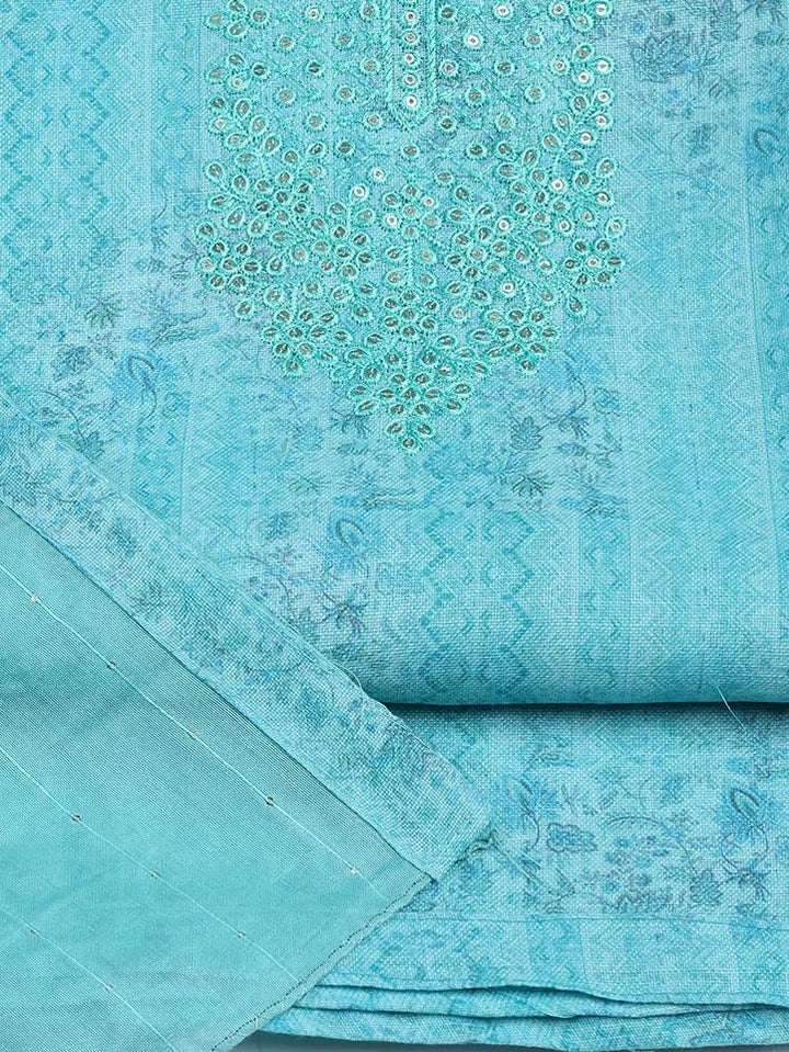 Neck Embroidery Linen Unstitched Suit With Dupatta