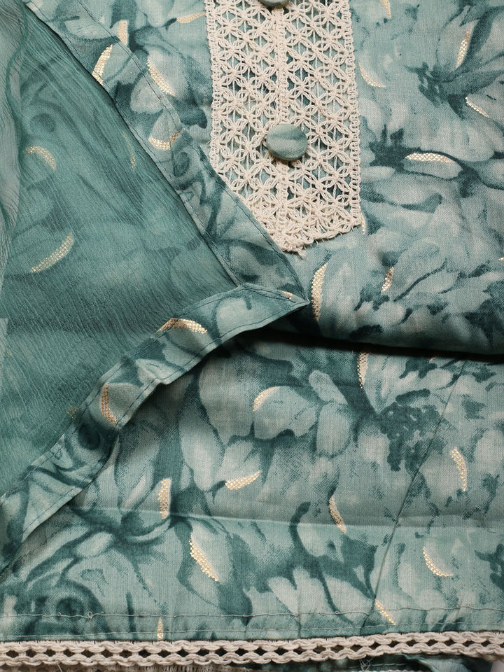 Neck Patti Cotton Blend Unstitched Suit With Dupatta