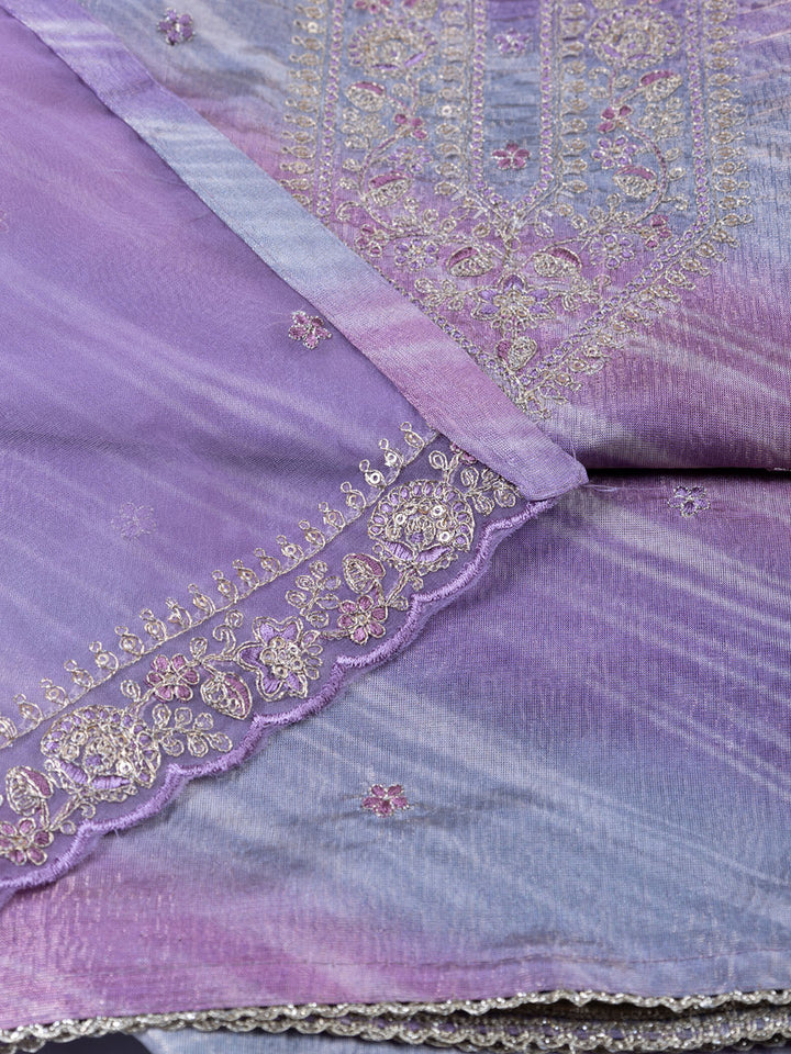 Neck Embroidery Tissue Unstitched Suit Piece With Dupatta