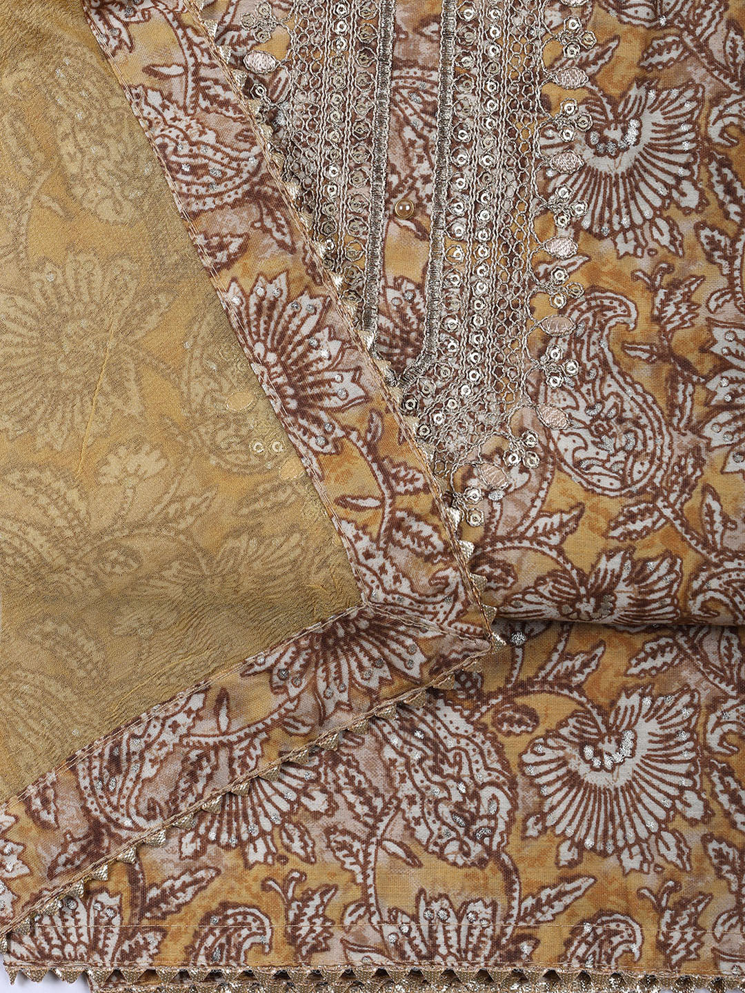 Neck Embroidered Cotton Blend Unstitched Suit With Dupatta