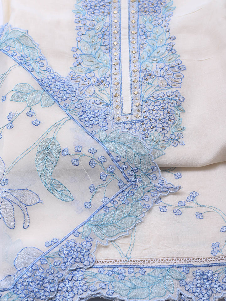 Embroidery Linen Unstitched Suit With Dupatta