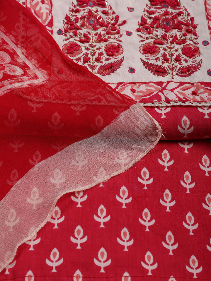 Printed Chanderi Unstitched Suit Piece With Dupatta