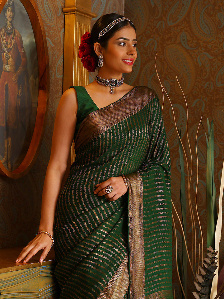 Antique Zari Woven Crepe Plain Saree