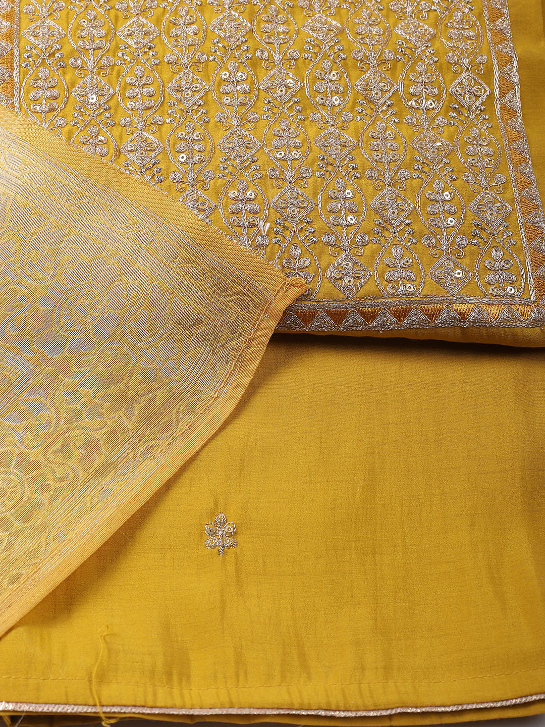 Neck Embroidered Chanderi Unstitched Suit With Dupatta