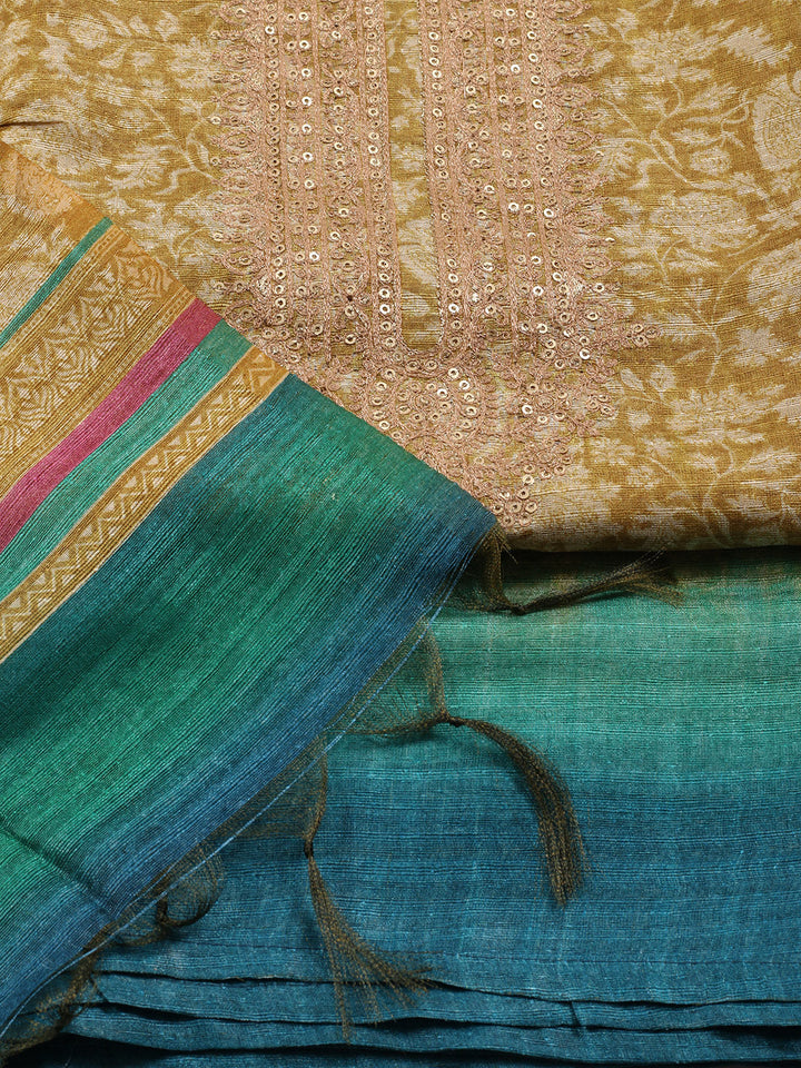 Zari Neck Embroidered Chanderi Unstitched Suit With Dupatta