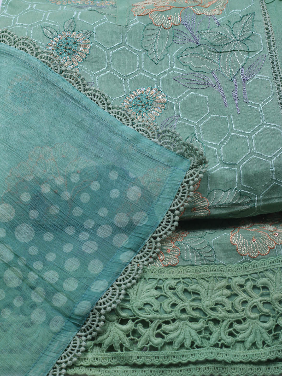 Embroidered Chanderi Unstitched Suit With Dupatta