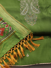 Neck Embroidered Chanderi Unstitched Suit Piece With Dupatta