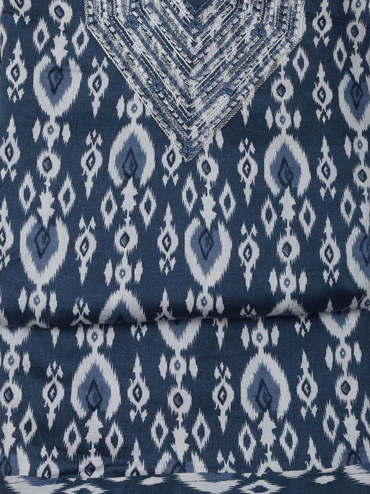 Neck Work Cotton Blend Unstitched Suit With Dupatta