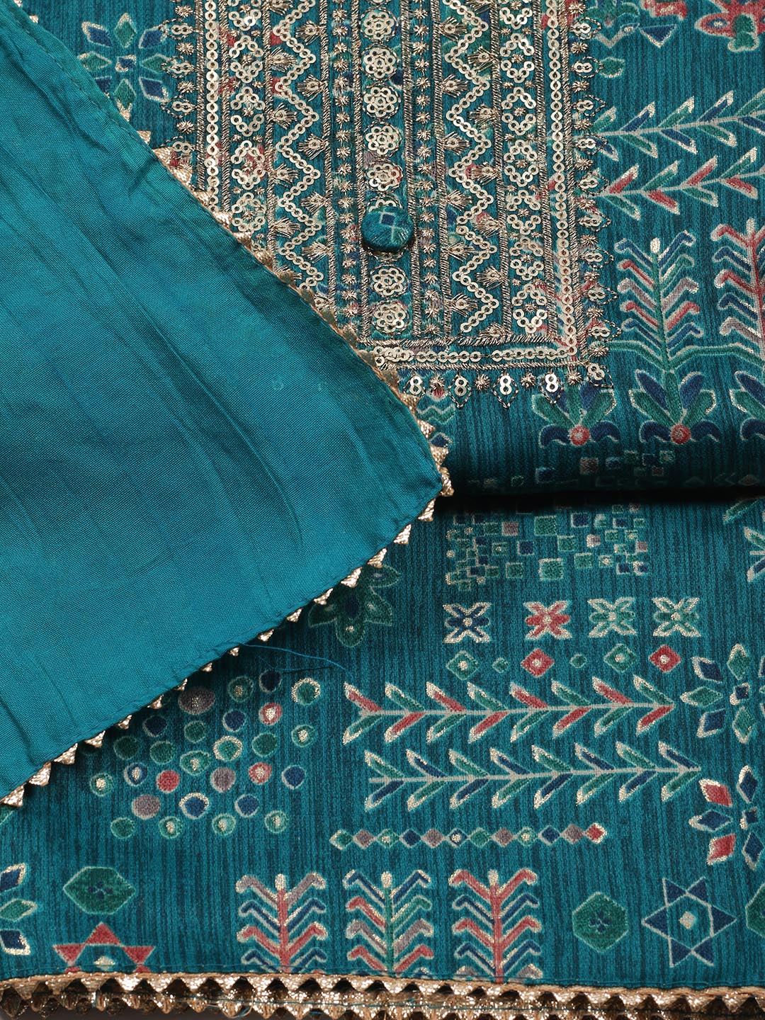 Embroidered Cotton Blend Unstitched Suit Piece With Dupatta