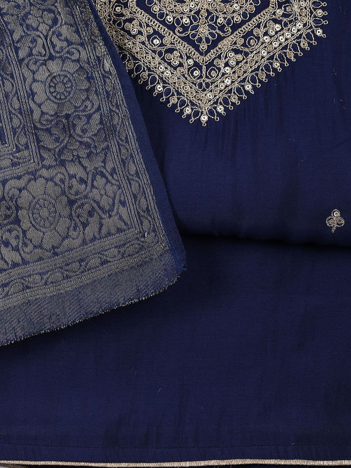 Neck Embroidered Chanderi Unstitched Suit With Dupatta