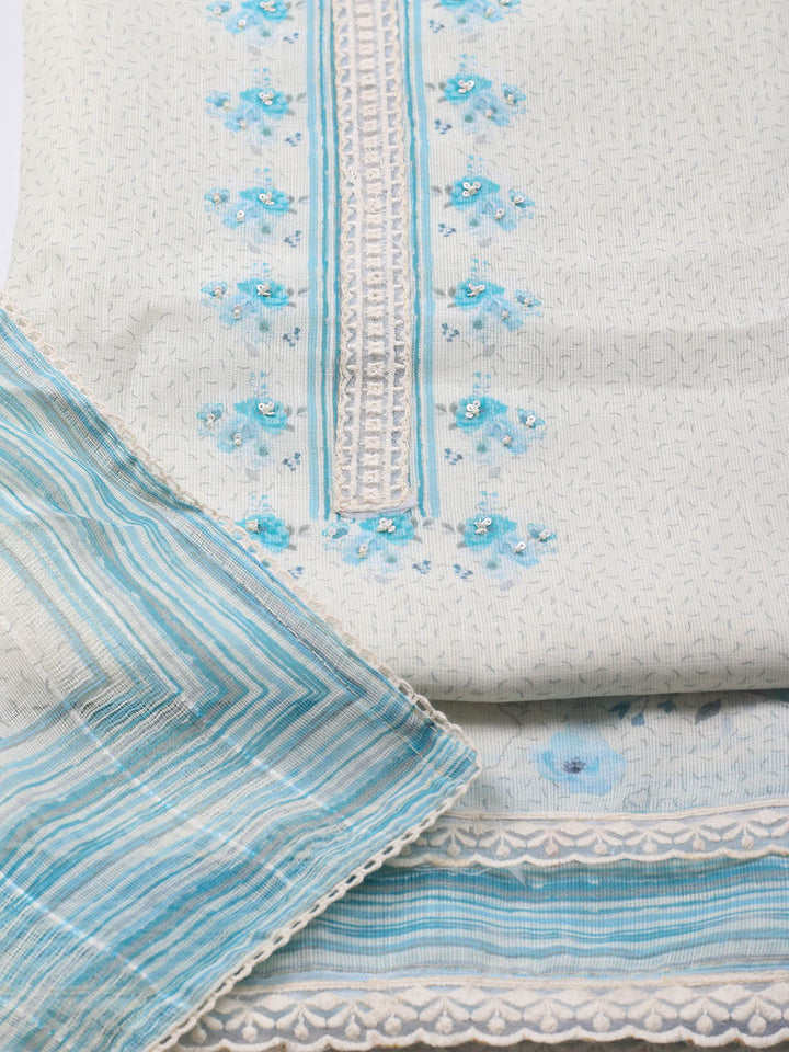 Printed Cotton Blend Unstitched Suit With Dupatta