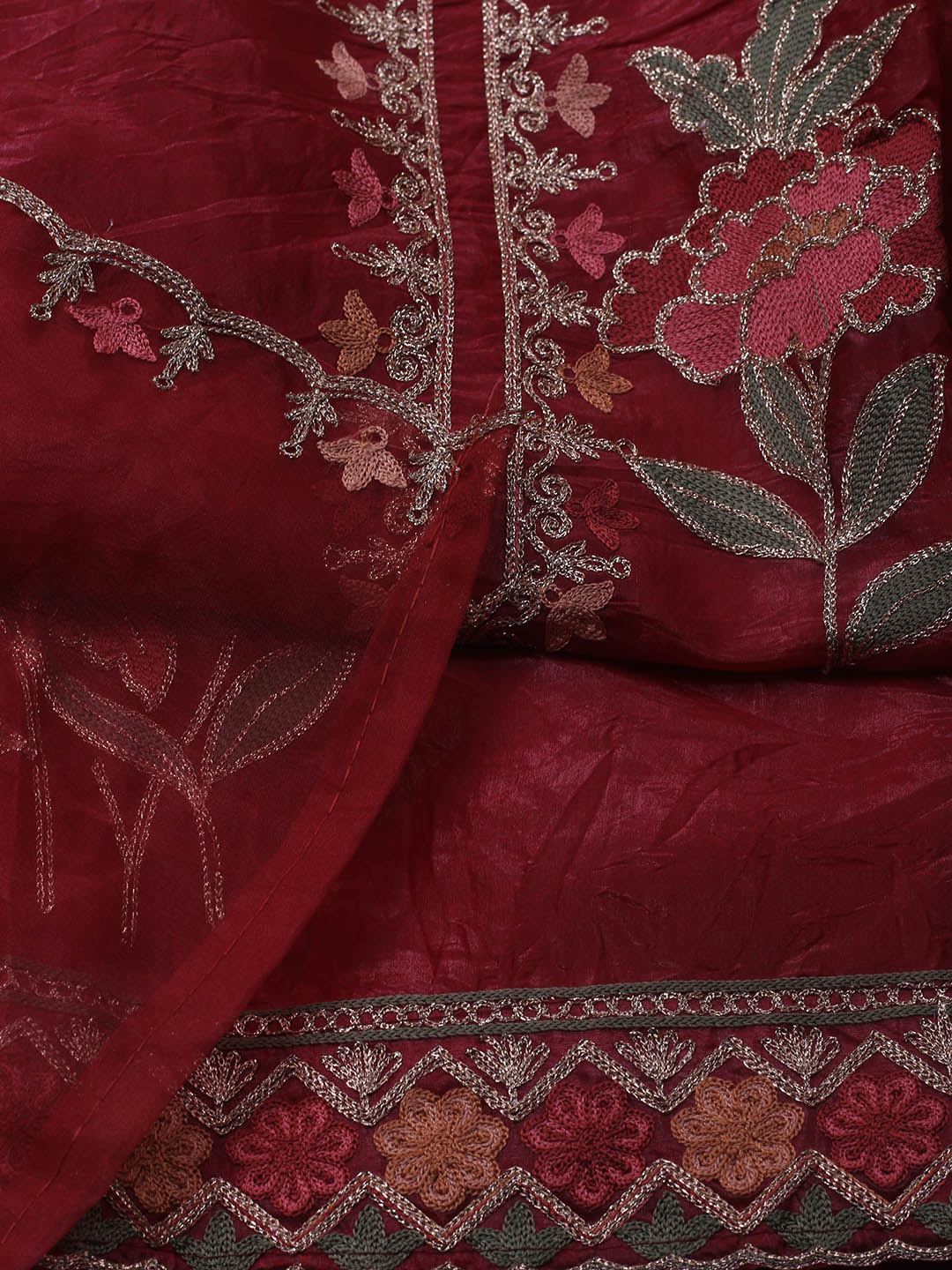 Neck Embroidery Tissue Unstitched Suit With Dupatta