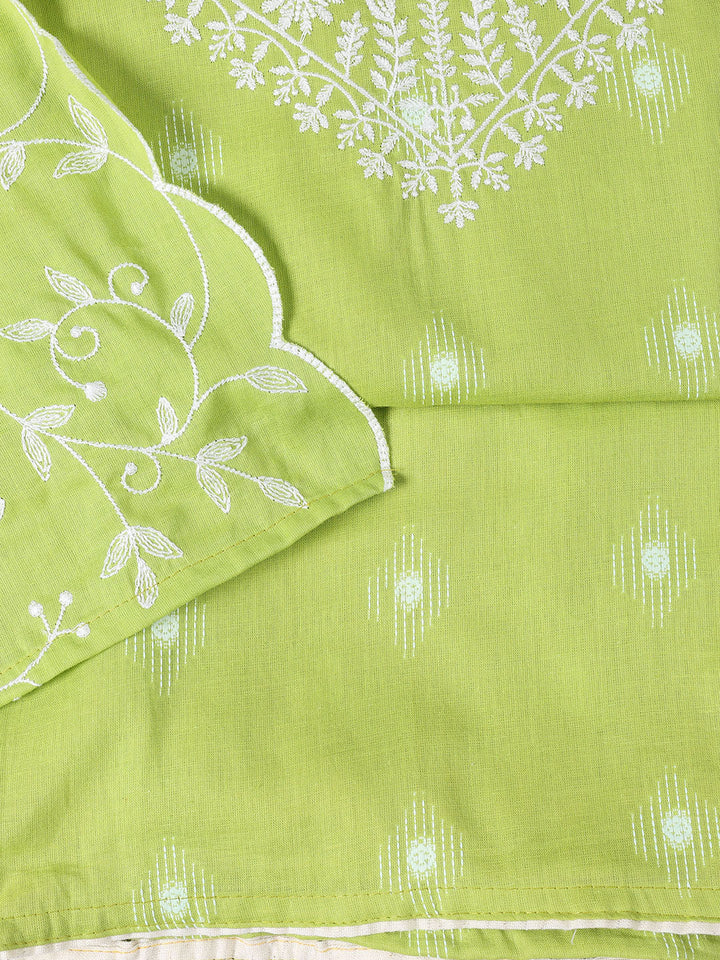 Neck Embroidered Cotton Blend Unstitched Suit Piece With Dupatta