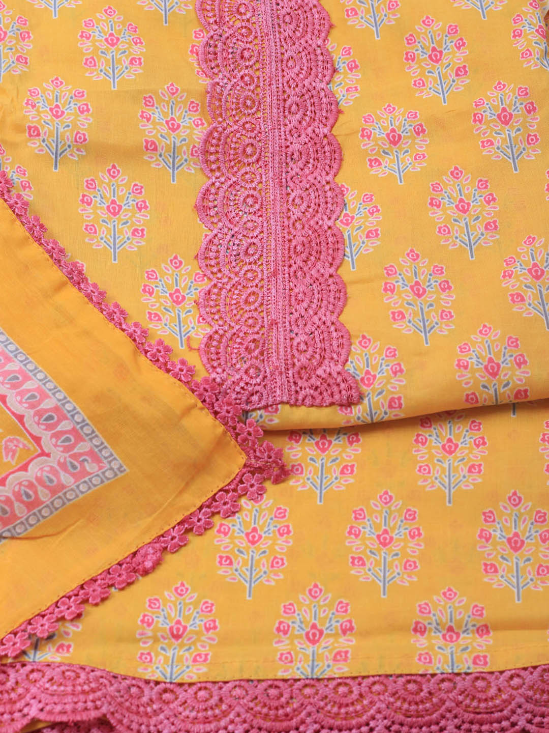Printed Cotton Blend Unstitched Suit Piece With Dupatta