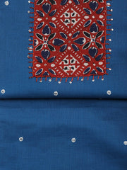 Neck Mirror Work Cotton Blend Unstitched Suit With Dupatta