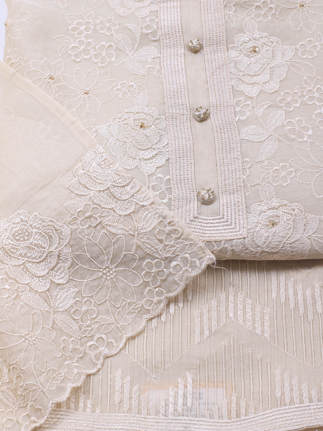 Embroidered Chanderi Unstitched Suit With Dupatta