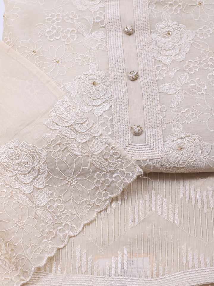 Embroidered Chanderi Unstitched Suit With Dupatta