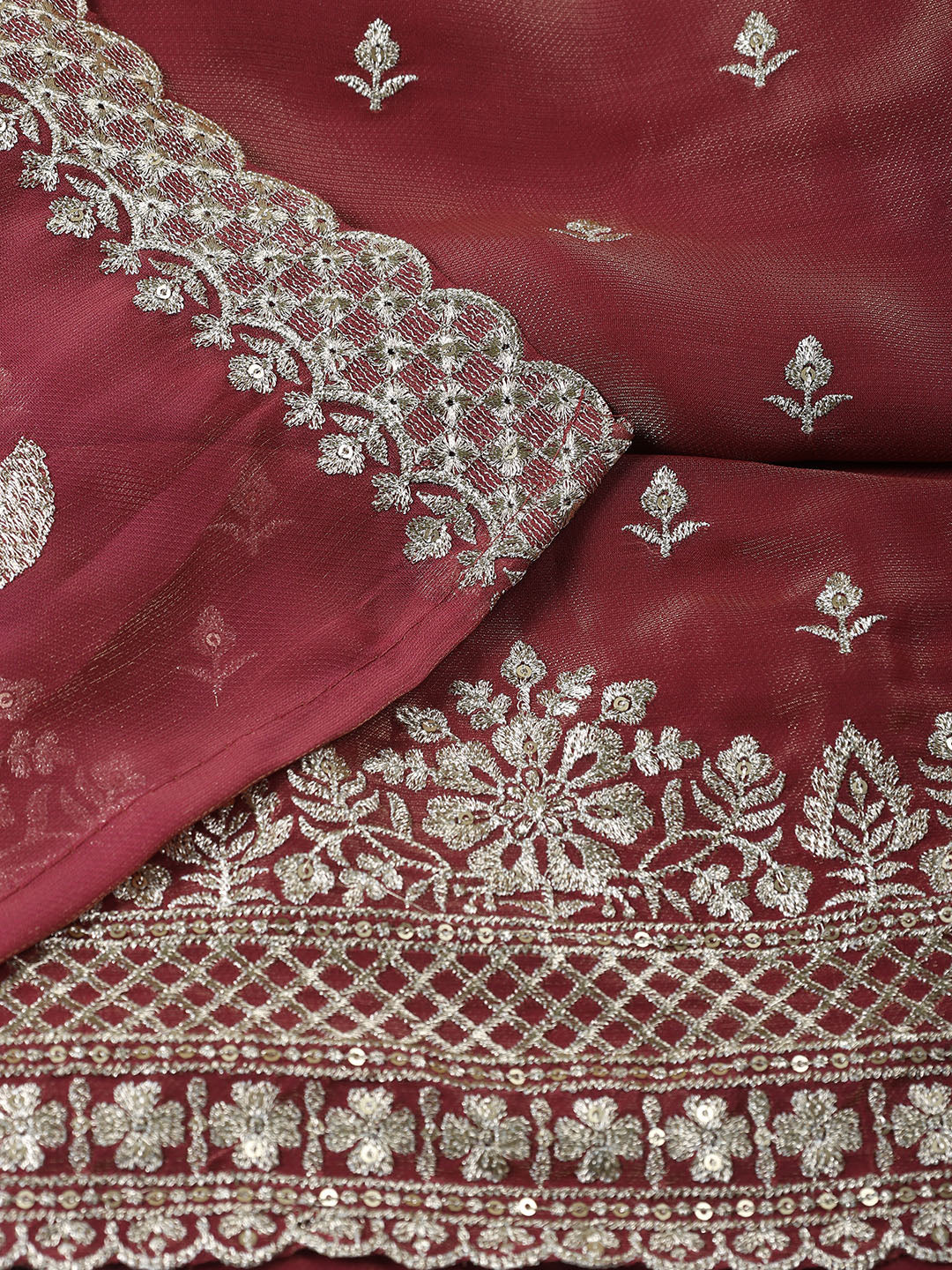 Neck Embroidered Tissue Unstitched Suit With Dupatta