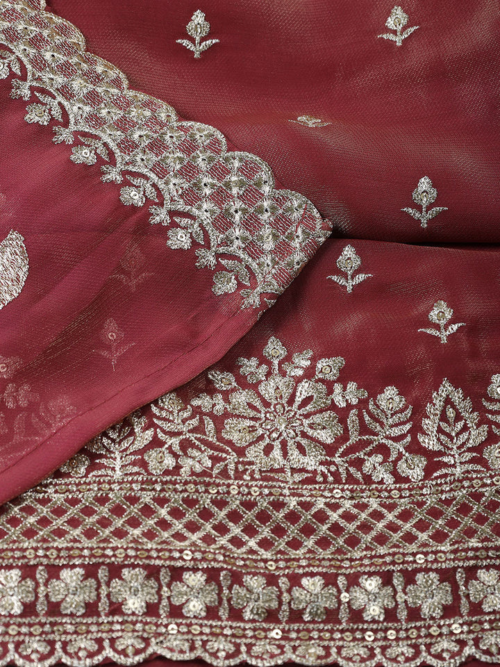 Neck Embroidered Tissue Unstitched Suit With Dupatta