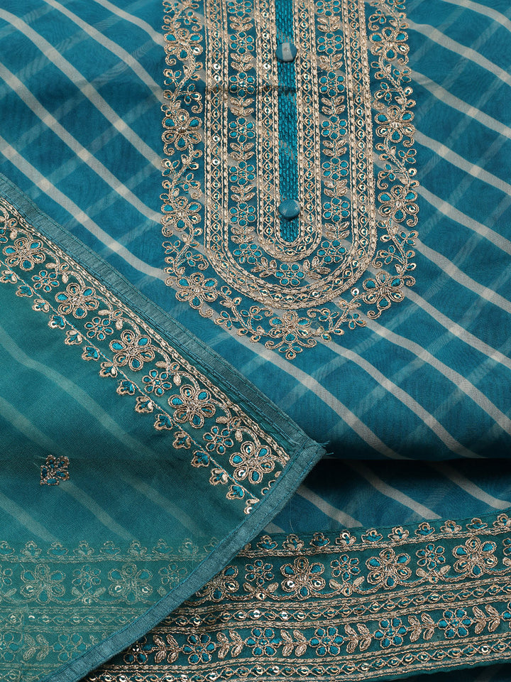 Neck Embroidered Organza Unstitched Suit With Dupatta