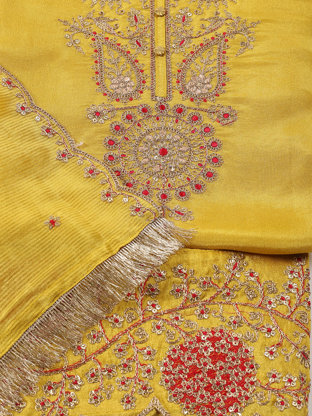Neck Embroidered Tissue Unstitched Suit With Dupatta
