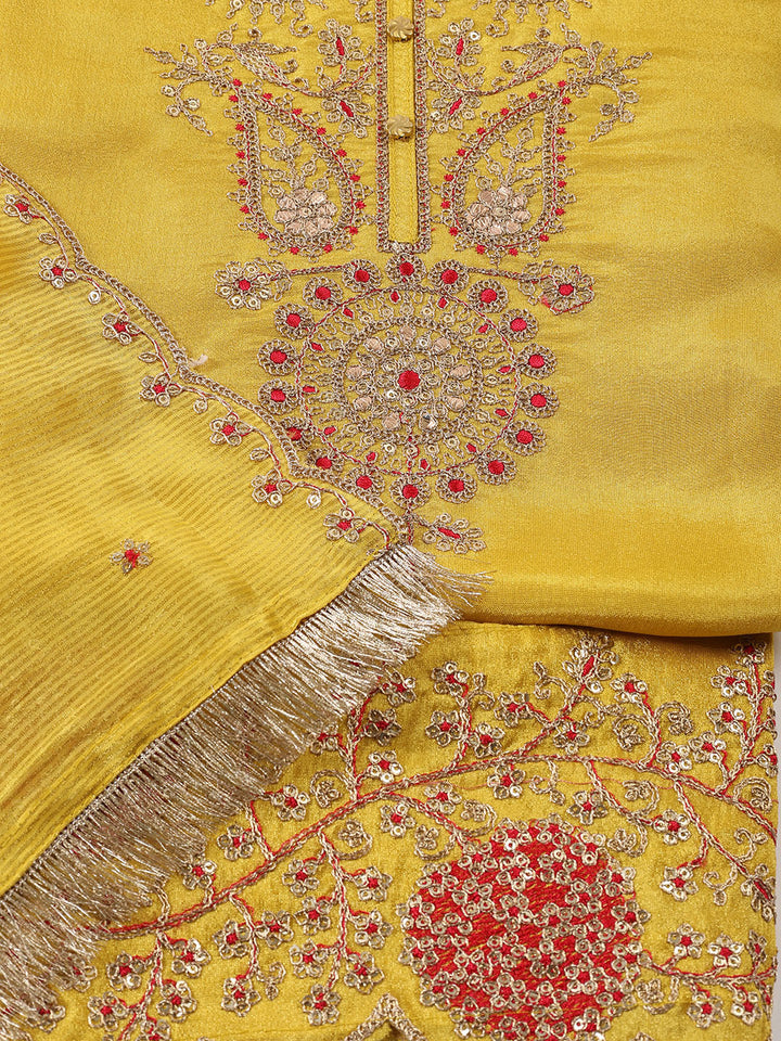 Neck Embroidered Tissue Unstitched Suit With Dupatta
