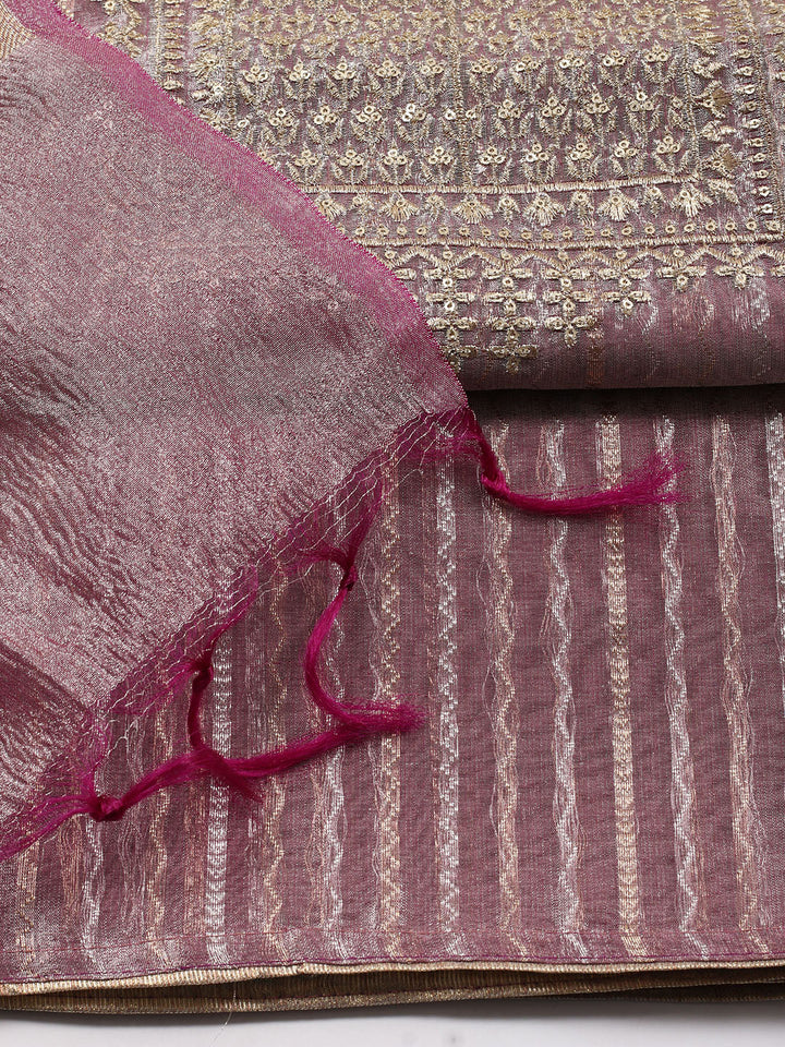 Neck Embroidered Tissue Unstitched Suit Piece With Dupatta