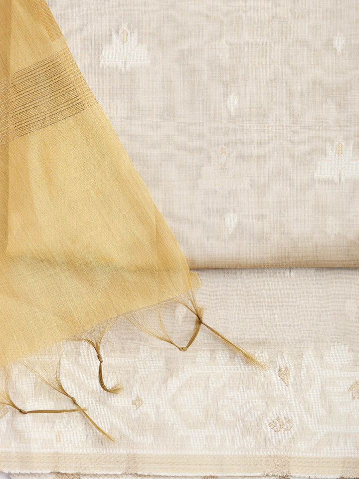 Jamdani Work Chanderi Unstitched Suit Piece With Dupatta