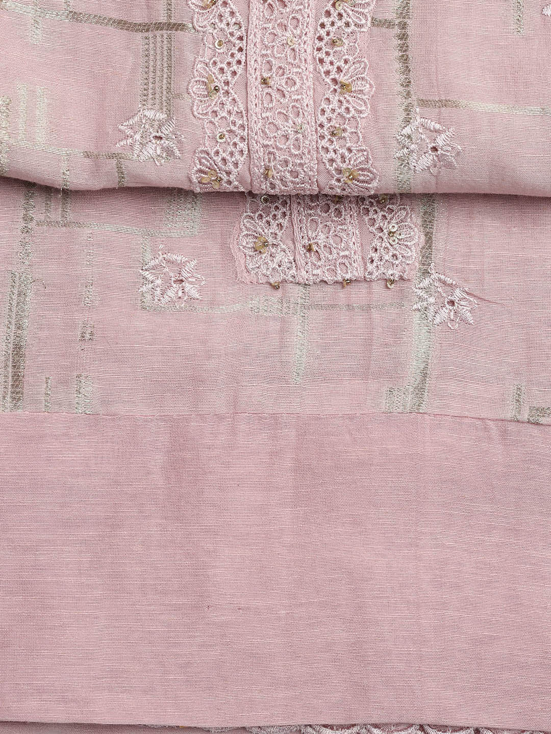 Embroidery Linen Unstitched Suit With Dupatta