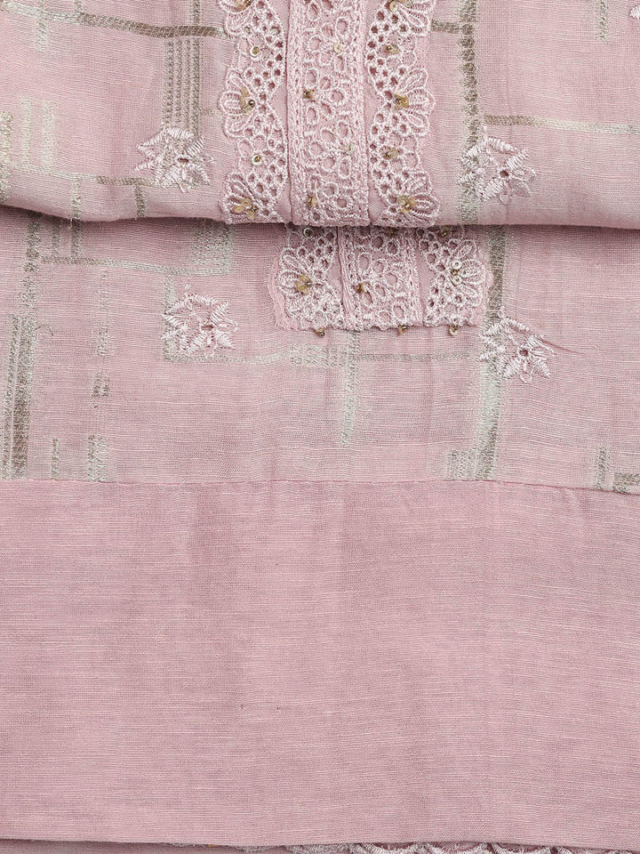 Embroidery Linen Unstitched Suit With Dupatta