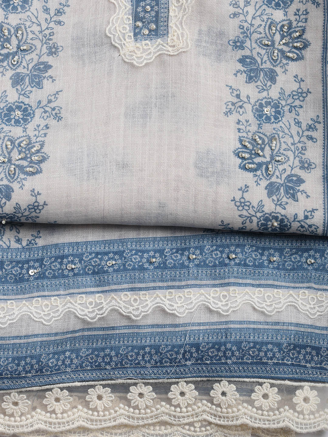 Printed Linen Unstitched Suit Piece With Dupatta