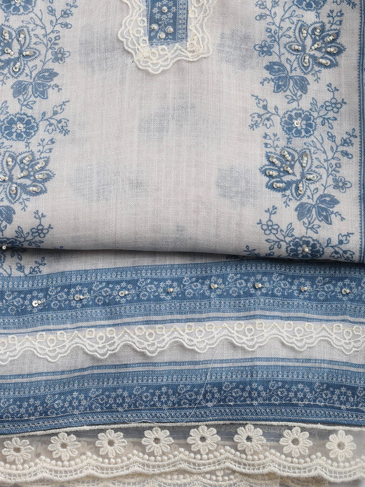 Printed Linen Unstitched Suit Piece With Dupatta