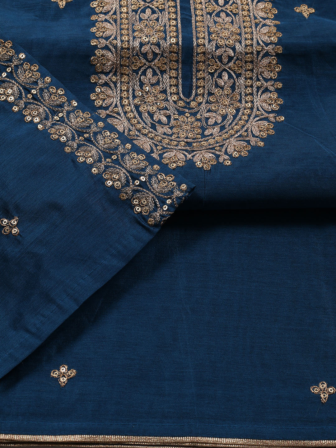 Neck Embroidered Chanderi Unstitched Suit Piece With Dupatta
